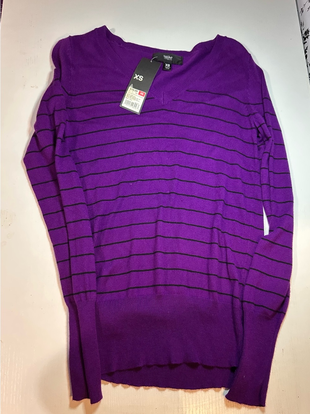 Mossimo Supply Co. Women's Purple V-Neck Sweater with Black Stripes